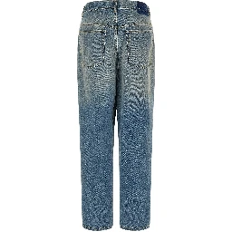 Blue Cotton Straight-Leg Jeans