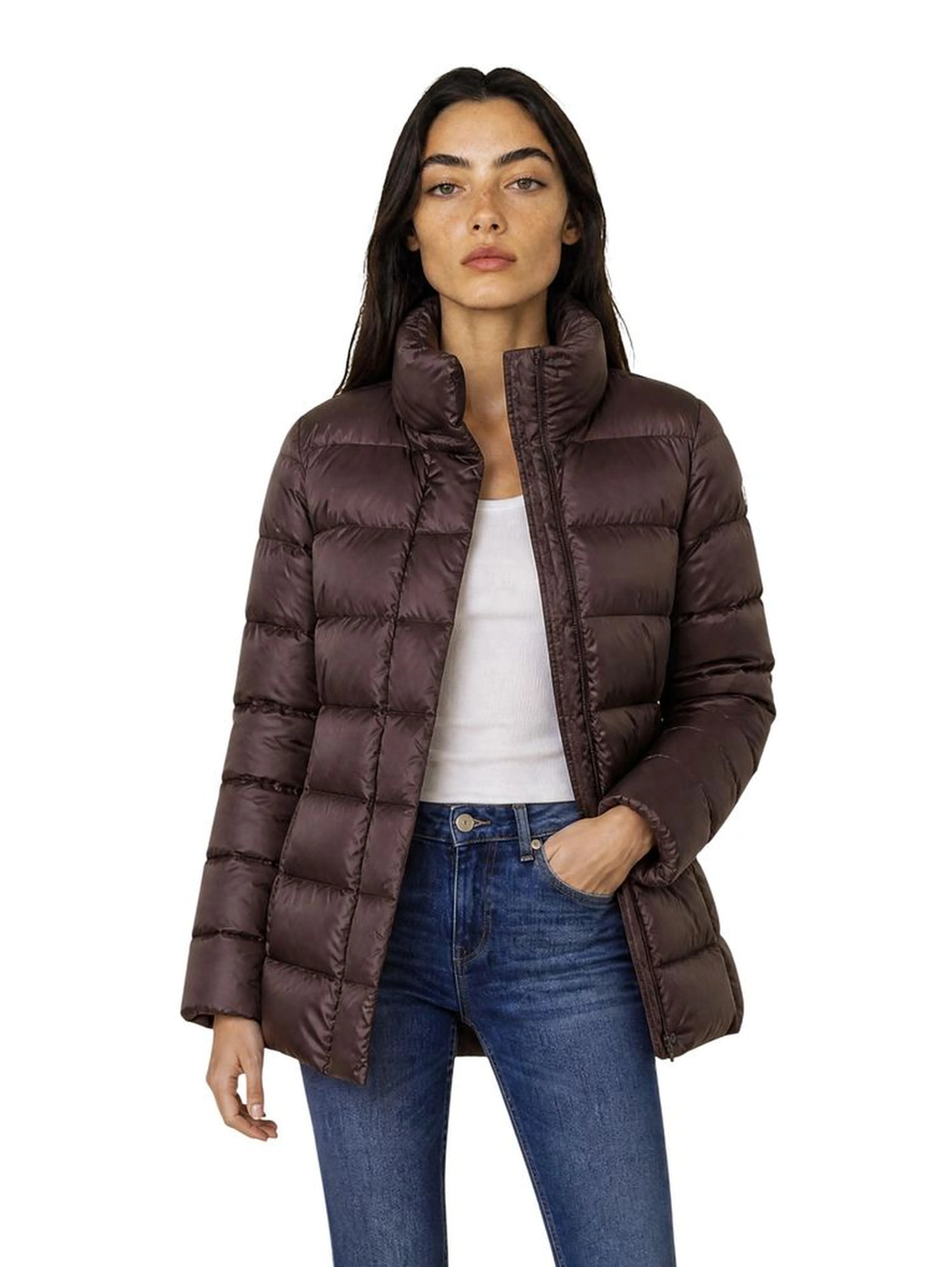 Brown Polyamide Full-Length Jacket