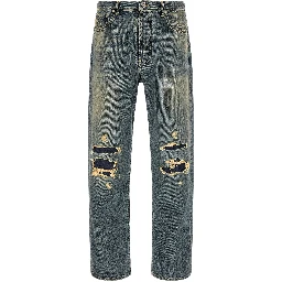 Blue Cotton Straight-Leg Jeans