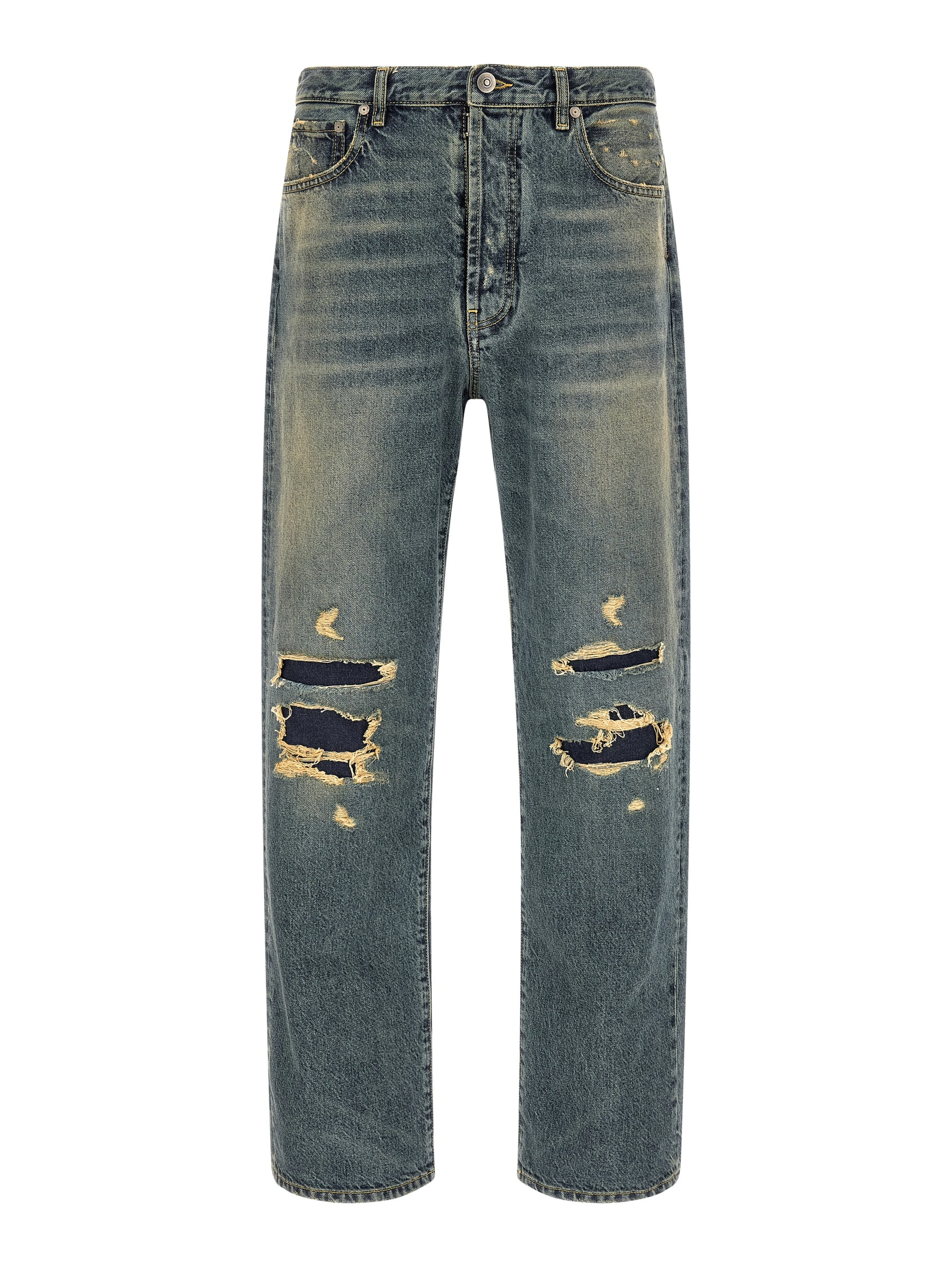 Blue Cotton Straight-Leg Jeans