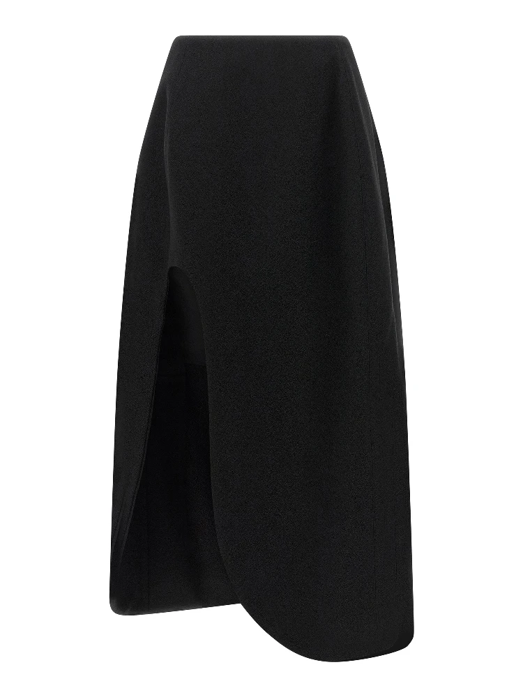 Black Virgin Wool Midi Skirt