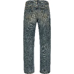 Blue Cotton Straight-Leg Jeans