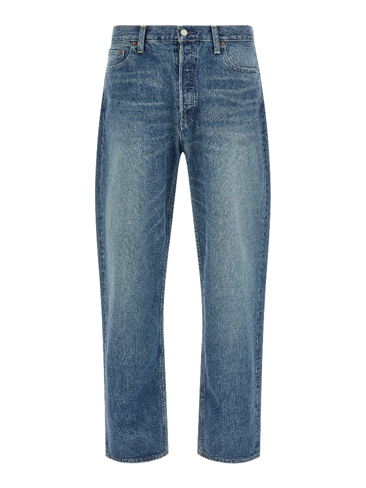Blue Cotton Tapered Jeans