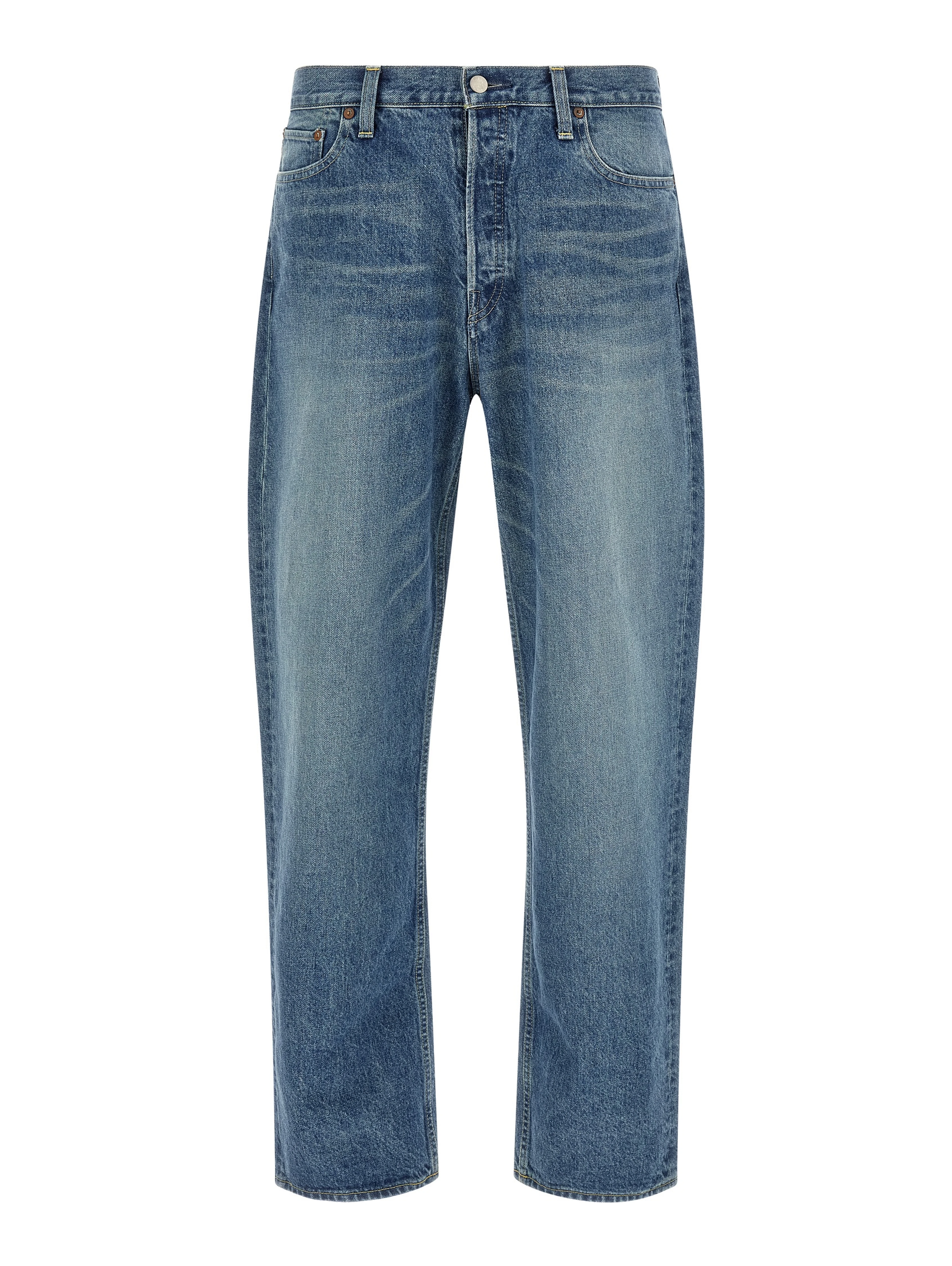 Blue Cotton Tapered Jeans