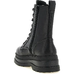Black Cowhide Lace-Up Boots