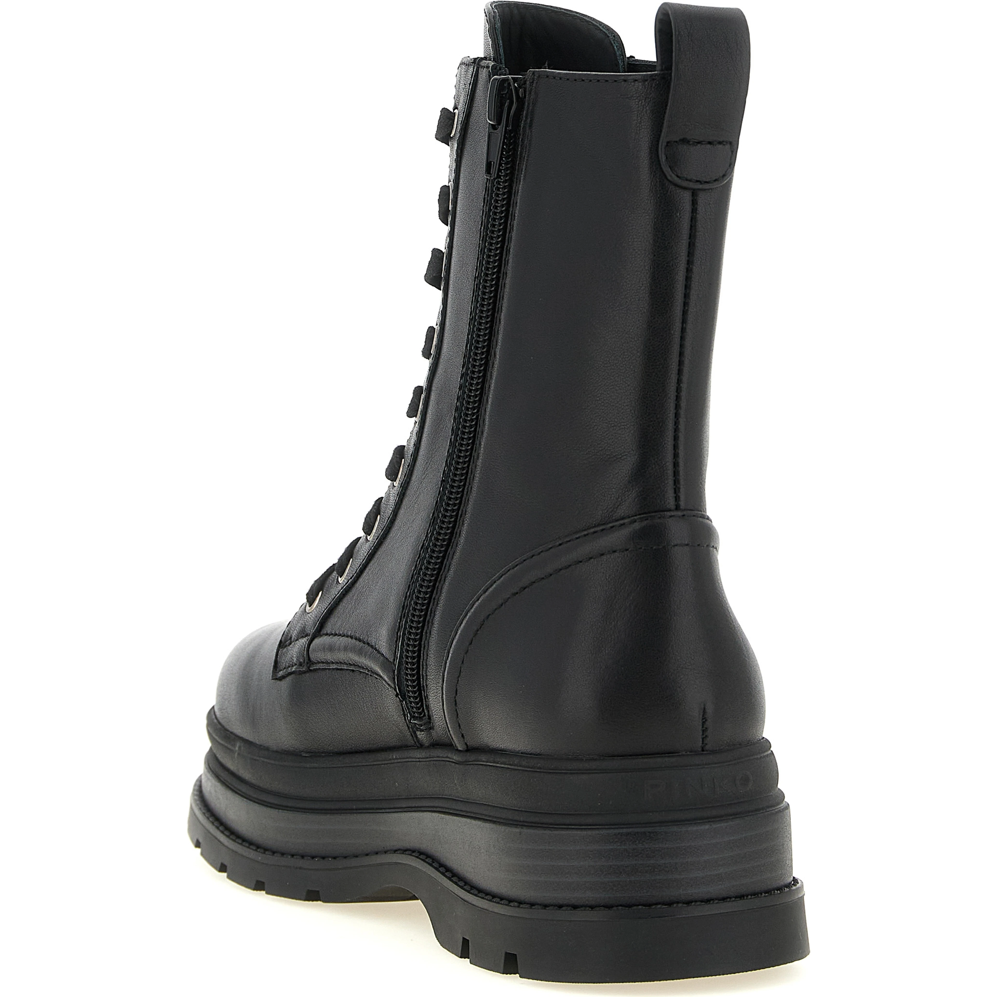 Black Cowhide Lace-Up Boots
