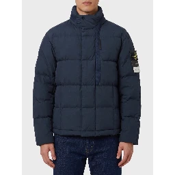 Navy cotton and nylon canvas down jacket