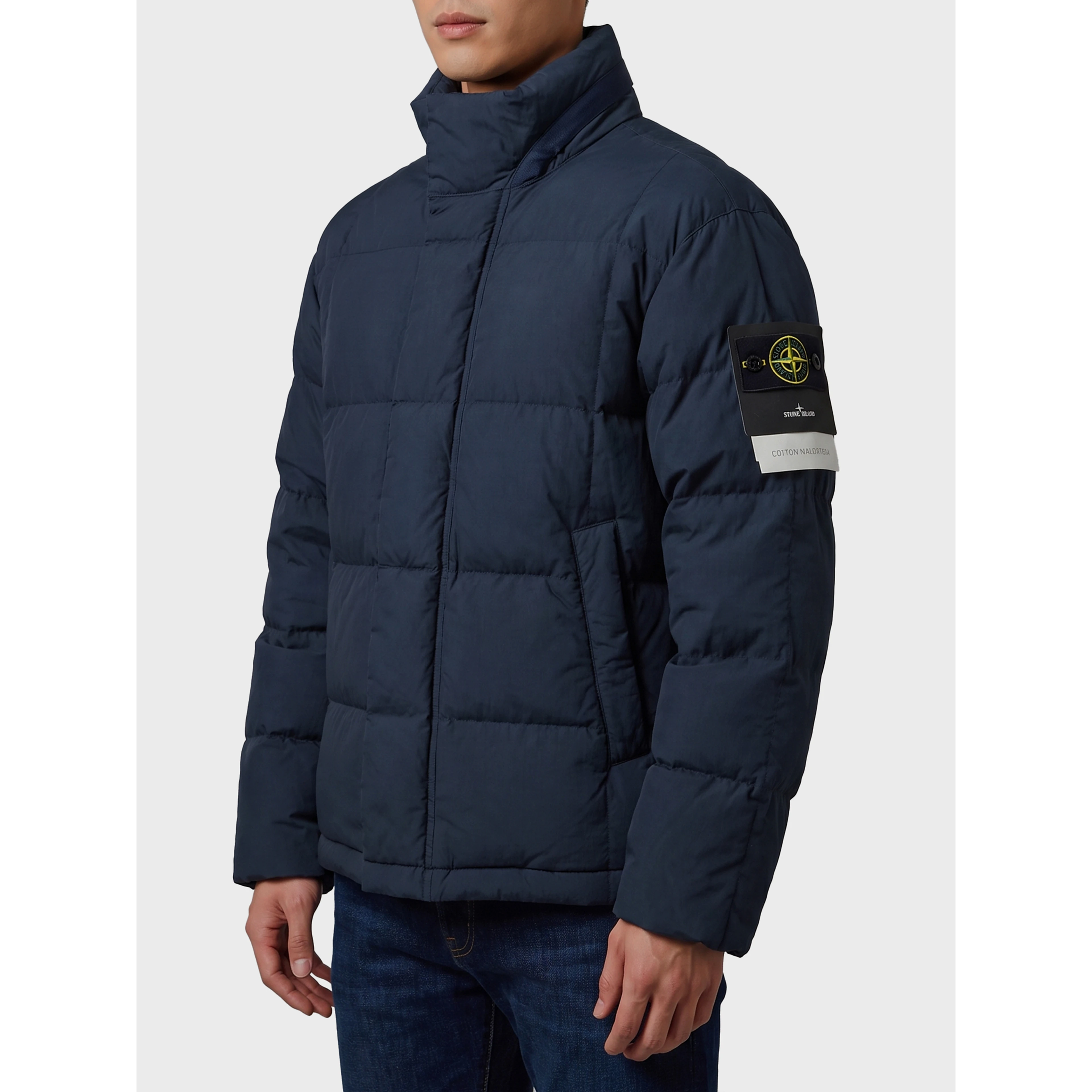 Navy cotton and nylon canvas down jacket