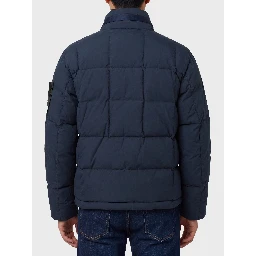 Navy cotton and nylon canvas down jacket