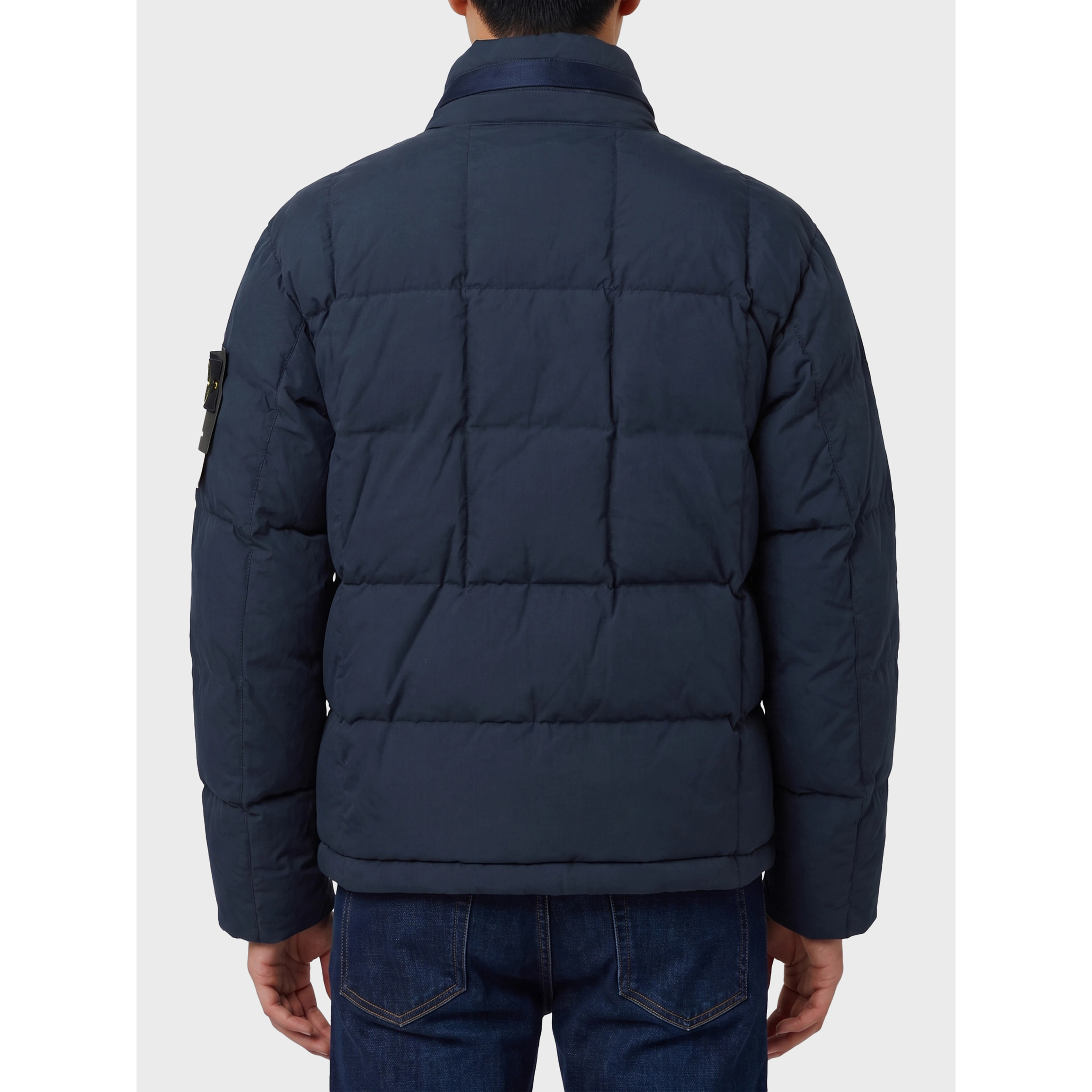 Navy cotton and nylon canvas down jacket