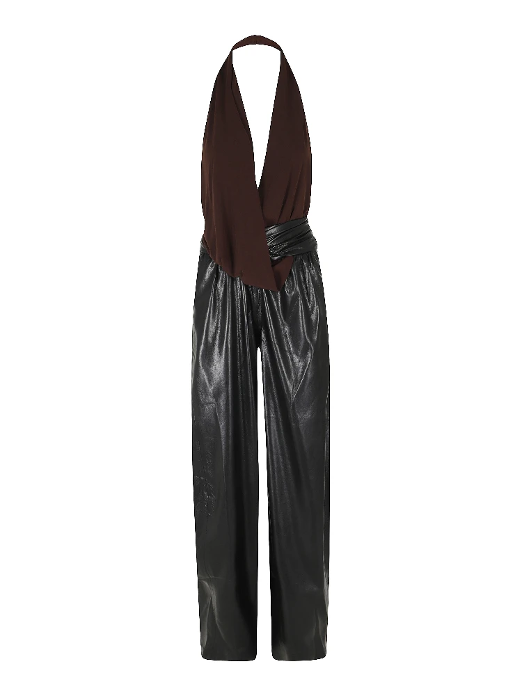 ASTRAL VEGAN LEATHER DETAILED JUMPSUIT