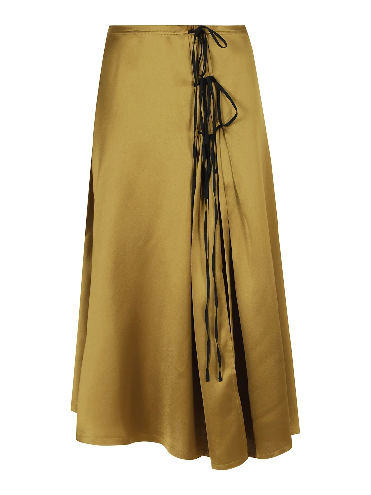 FLUID SATIN TIE STRING MIDI SKIRT