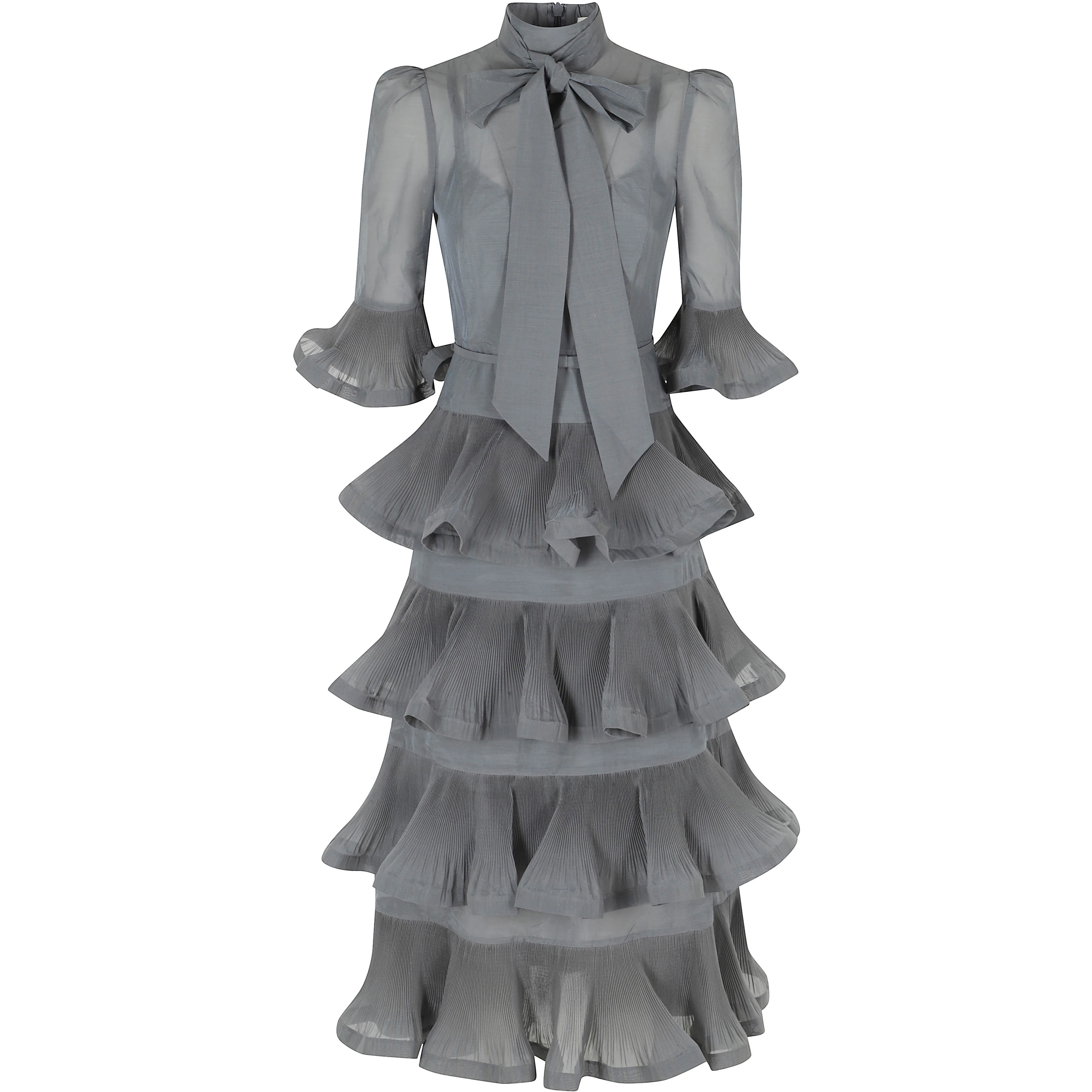 PLEATED SLEEVED MIDI DRESS