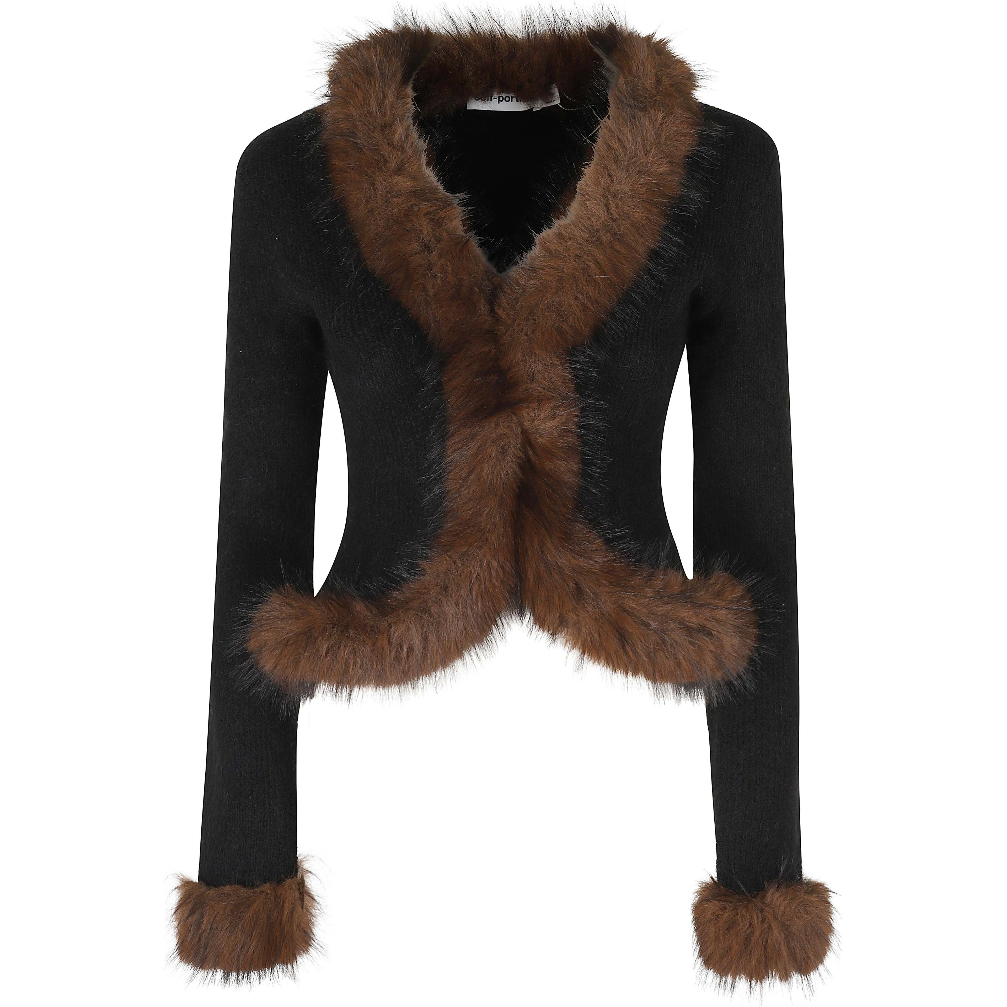 BLACK FAUX FUR KNIT CARDIGAN