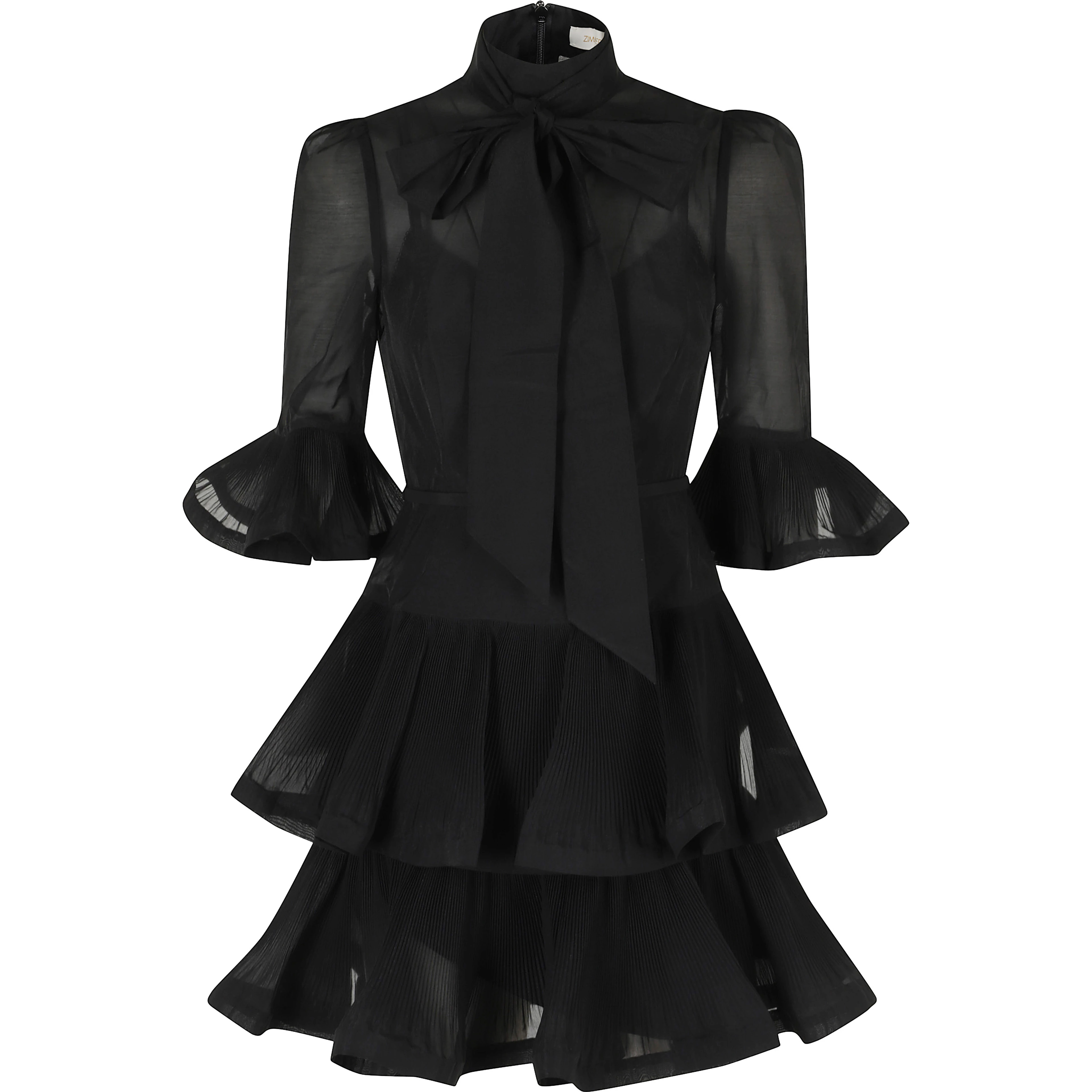 PLEATED SLEEVED MIDI DRESS