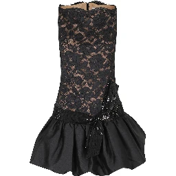 BLACK LACE BUBBLE HEM MINI DRESS