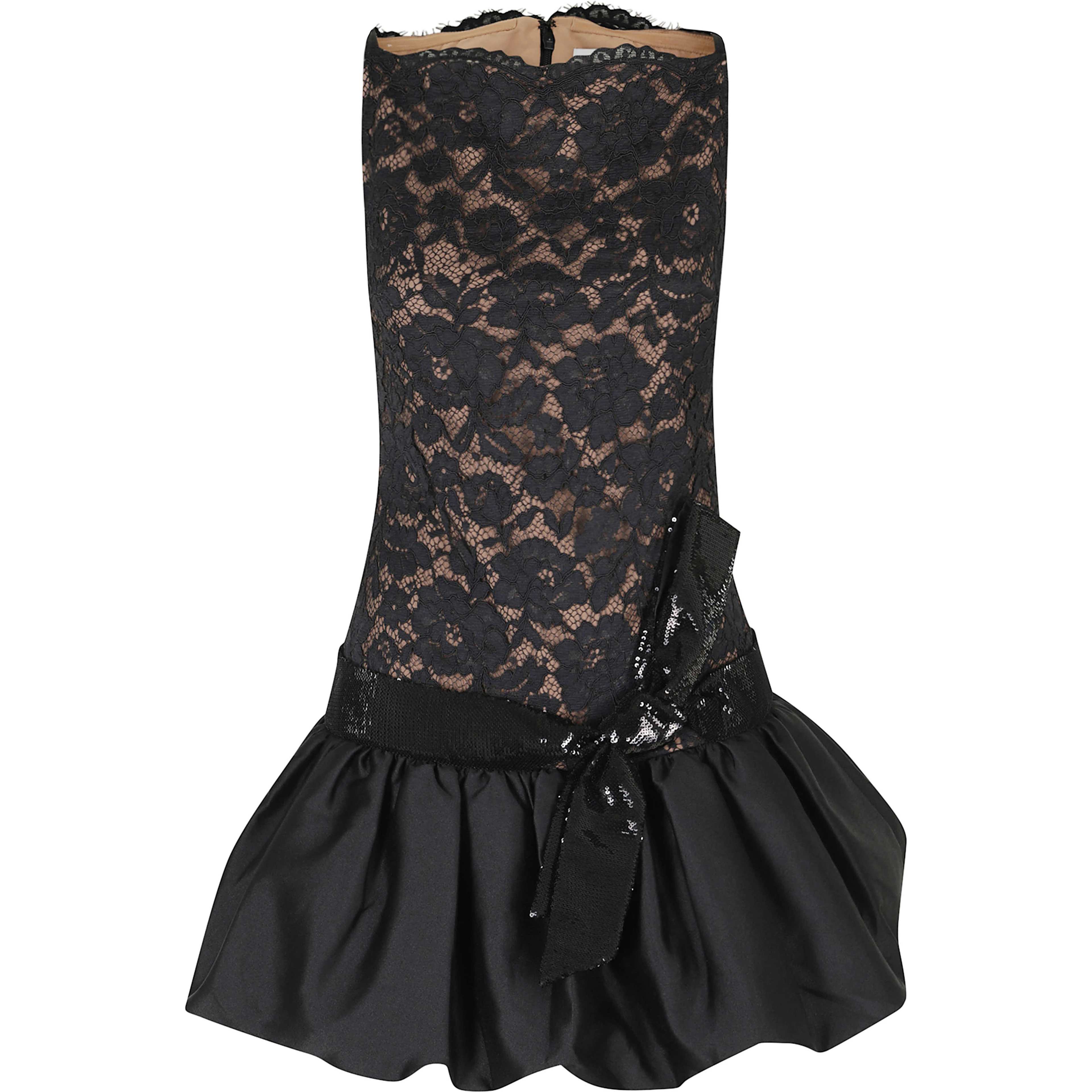 BLACK LACE BUBBLE HEM MINI DRESS