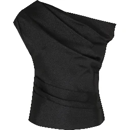 BLACK TAFFETA DRAPED TOP