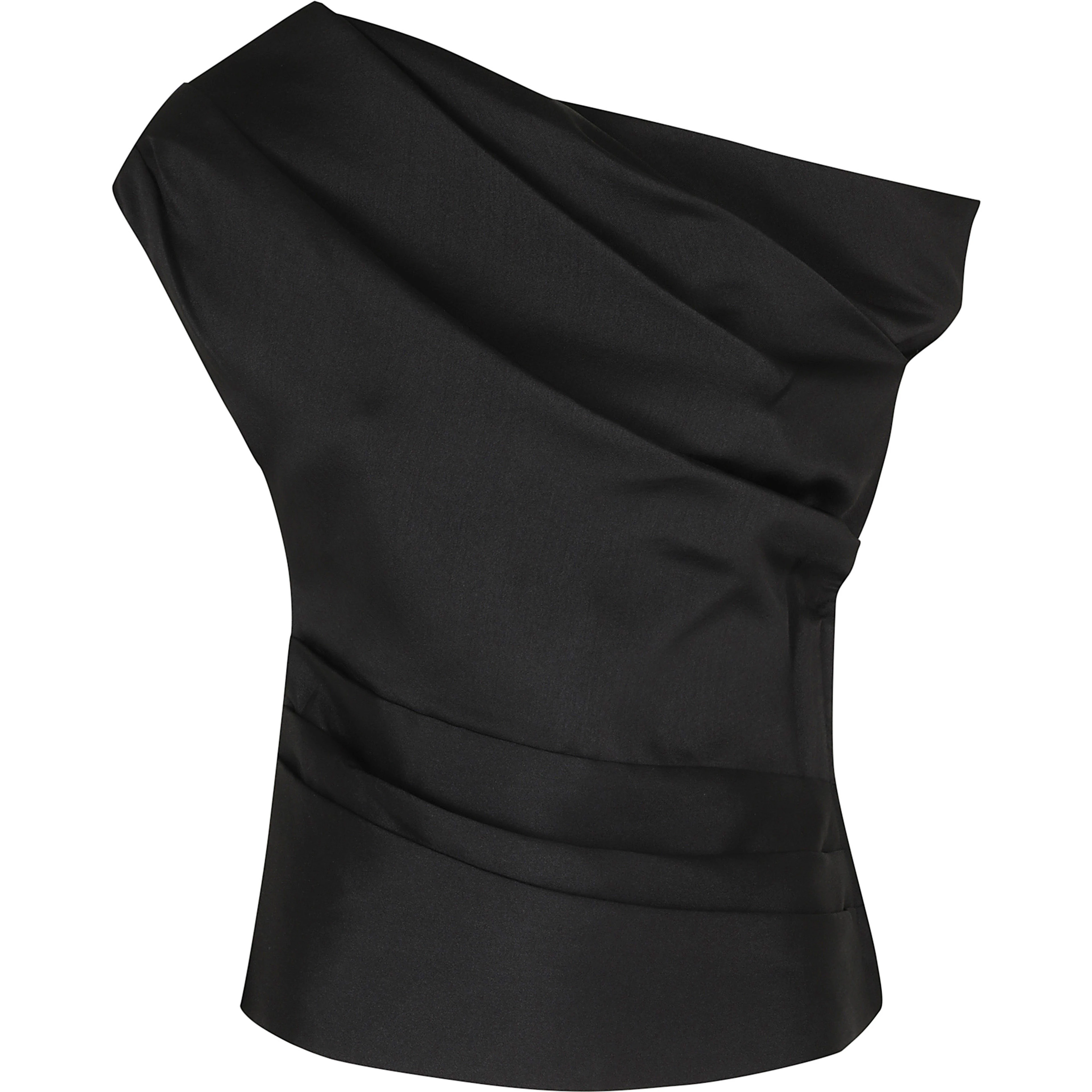 BLACK TAFFETA DRAPED TOP