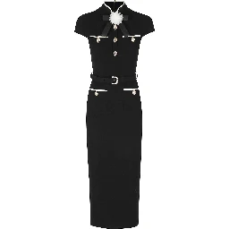 BLACK WOOL CREPE MIDI DRESS