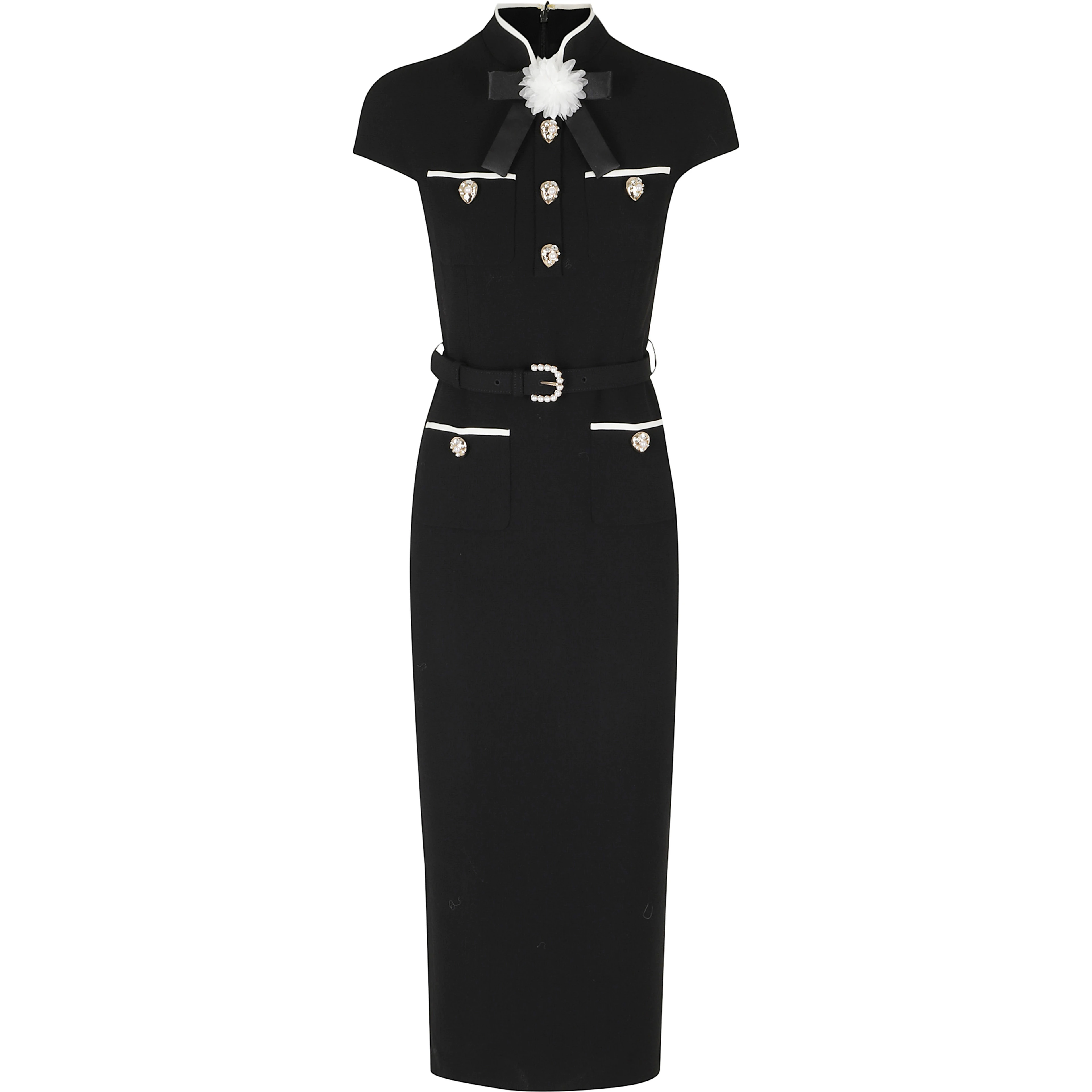 BLACK WOOL CREPE MIDI DRESS