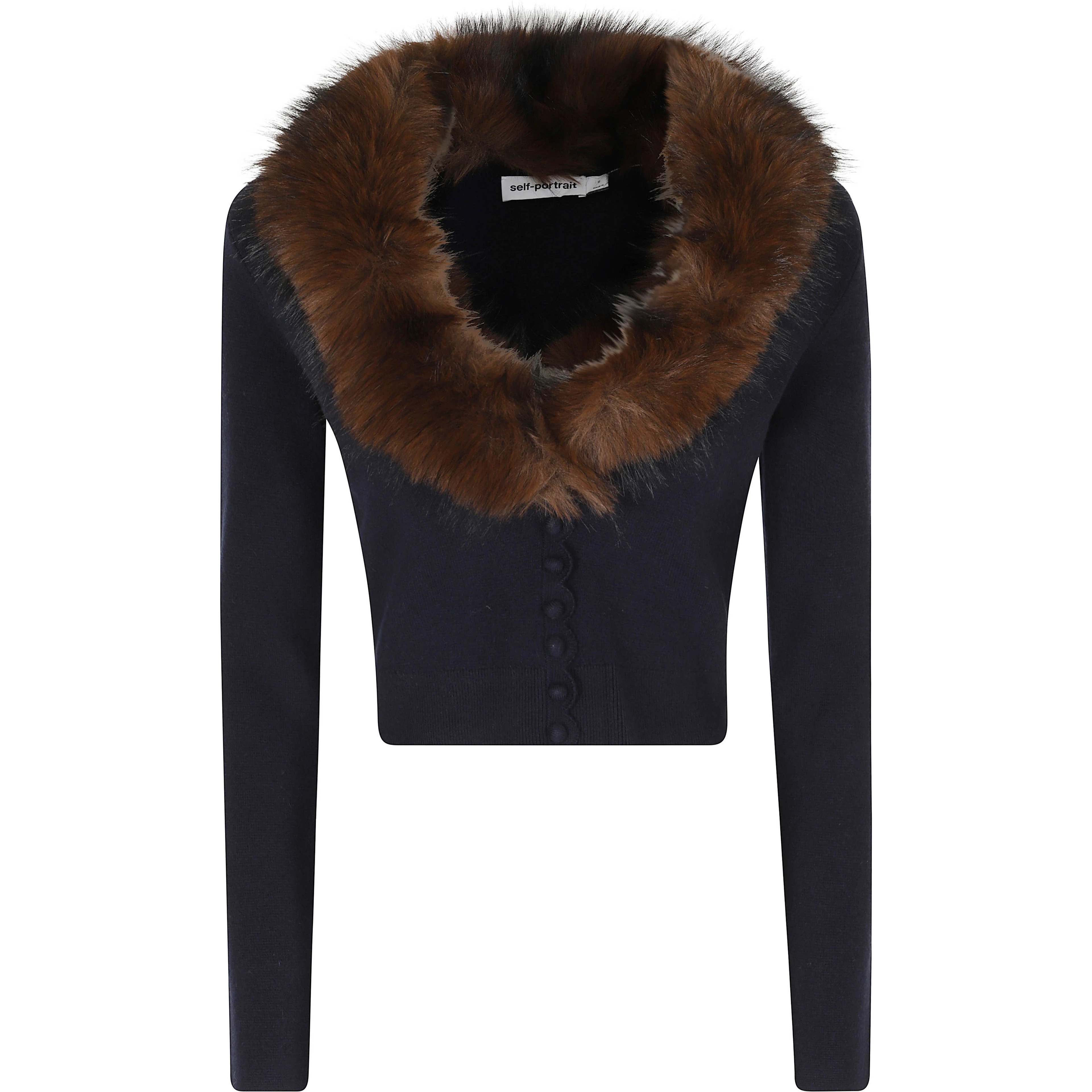 NAVY FAUX FUR KNIT CARDIGAN