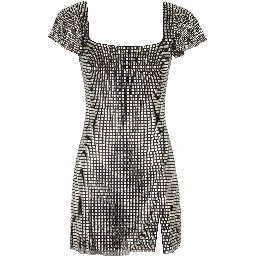 GREY RHINESTONE MESH MINI DRESS