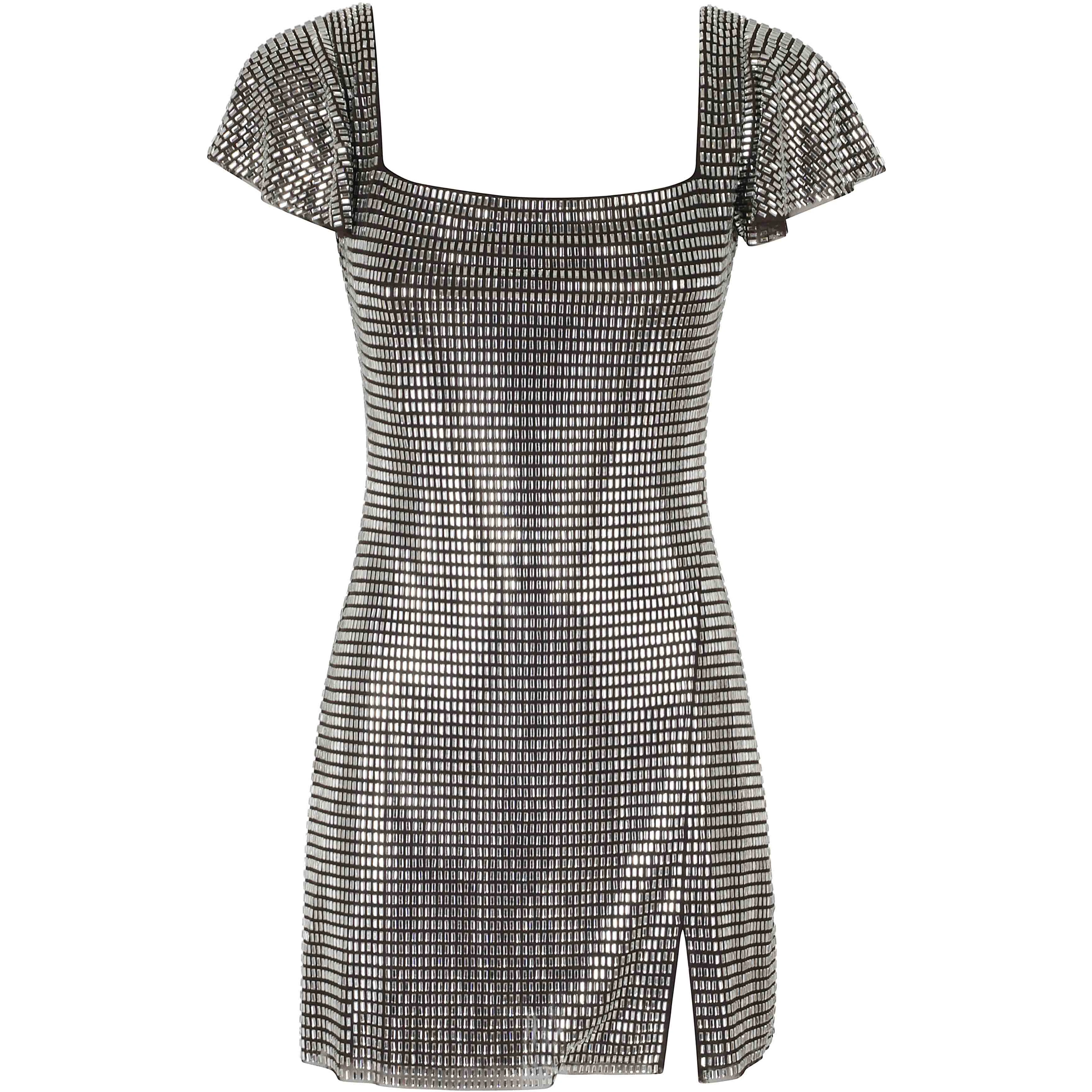 GREY RHINESTONE MESH MINI DRESS