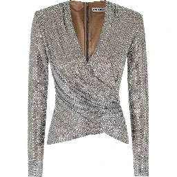 GREY RHINESTONE MESH WRAP TOP