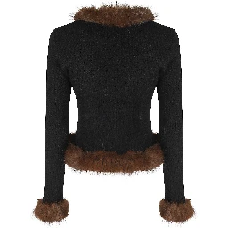 BLACK FAUX FUR KNIT CARDIGAN
