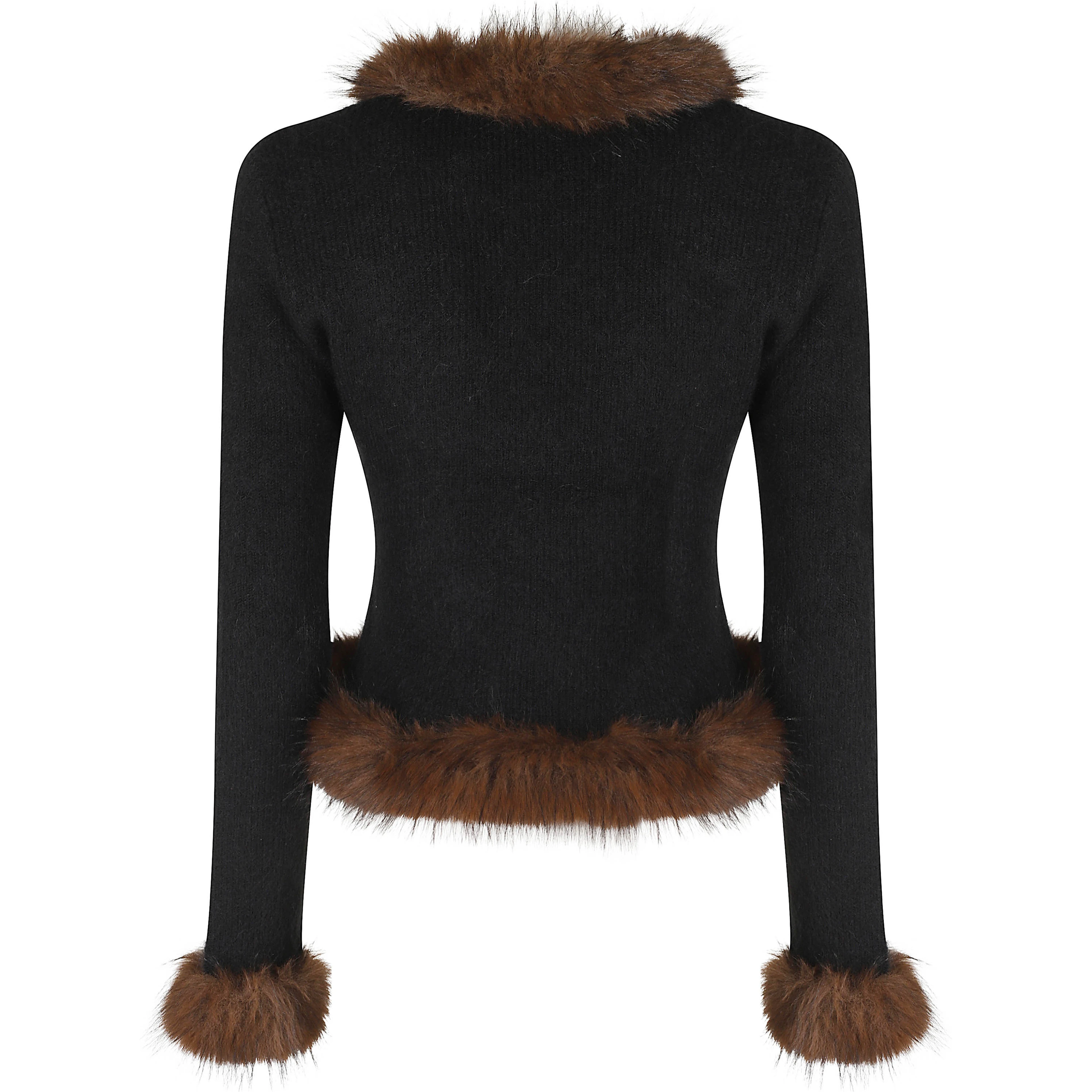 BLACK FAUX FUR KNIT CARDIGAN