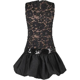 BLACK LACE BUBBLE HEM MINI DRESS