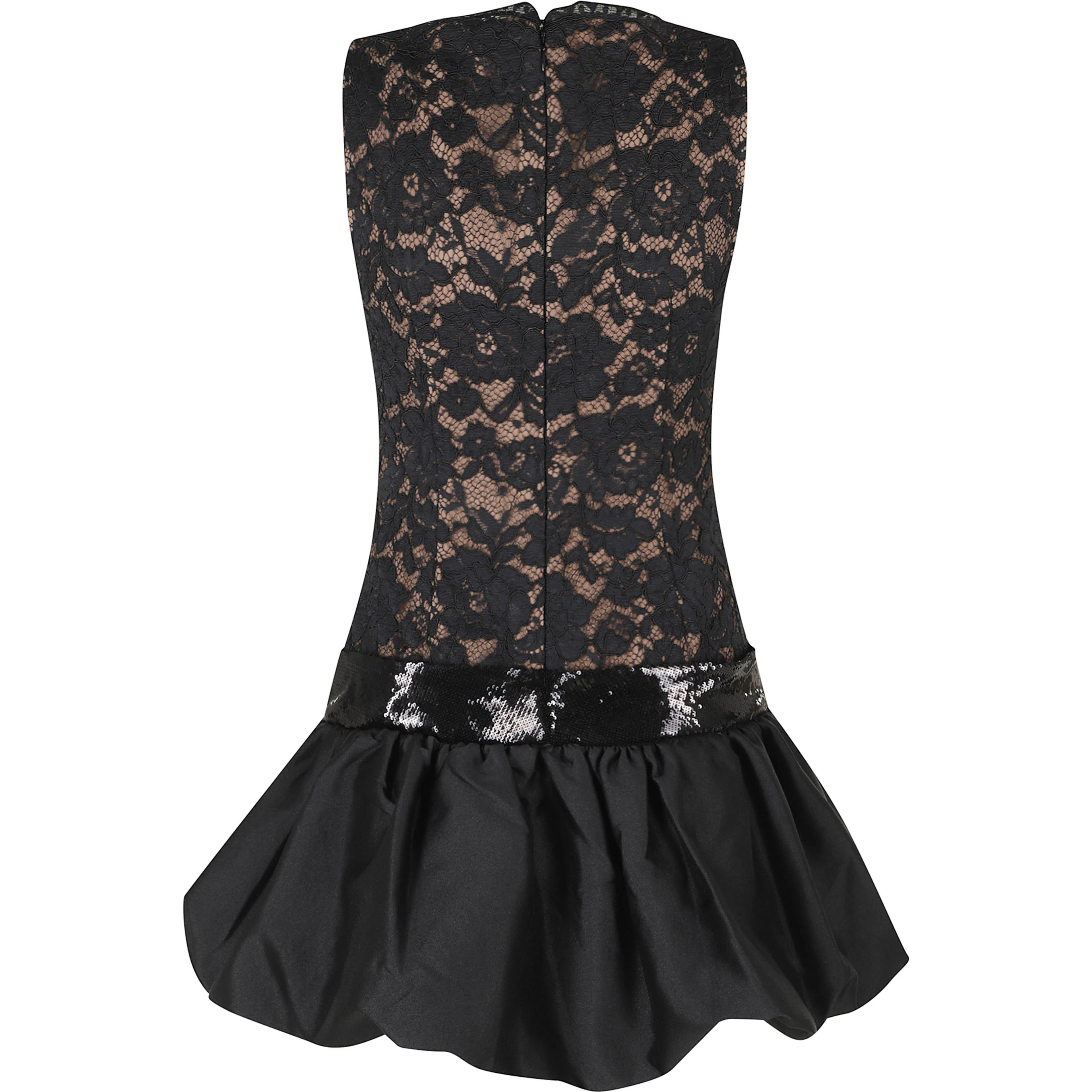 BLACK LACE BUBBLE HEM MINI DRESS