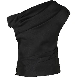 BLACK TAFFETA DRAPED TOP