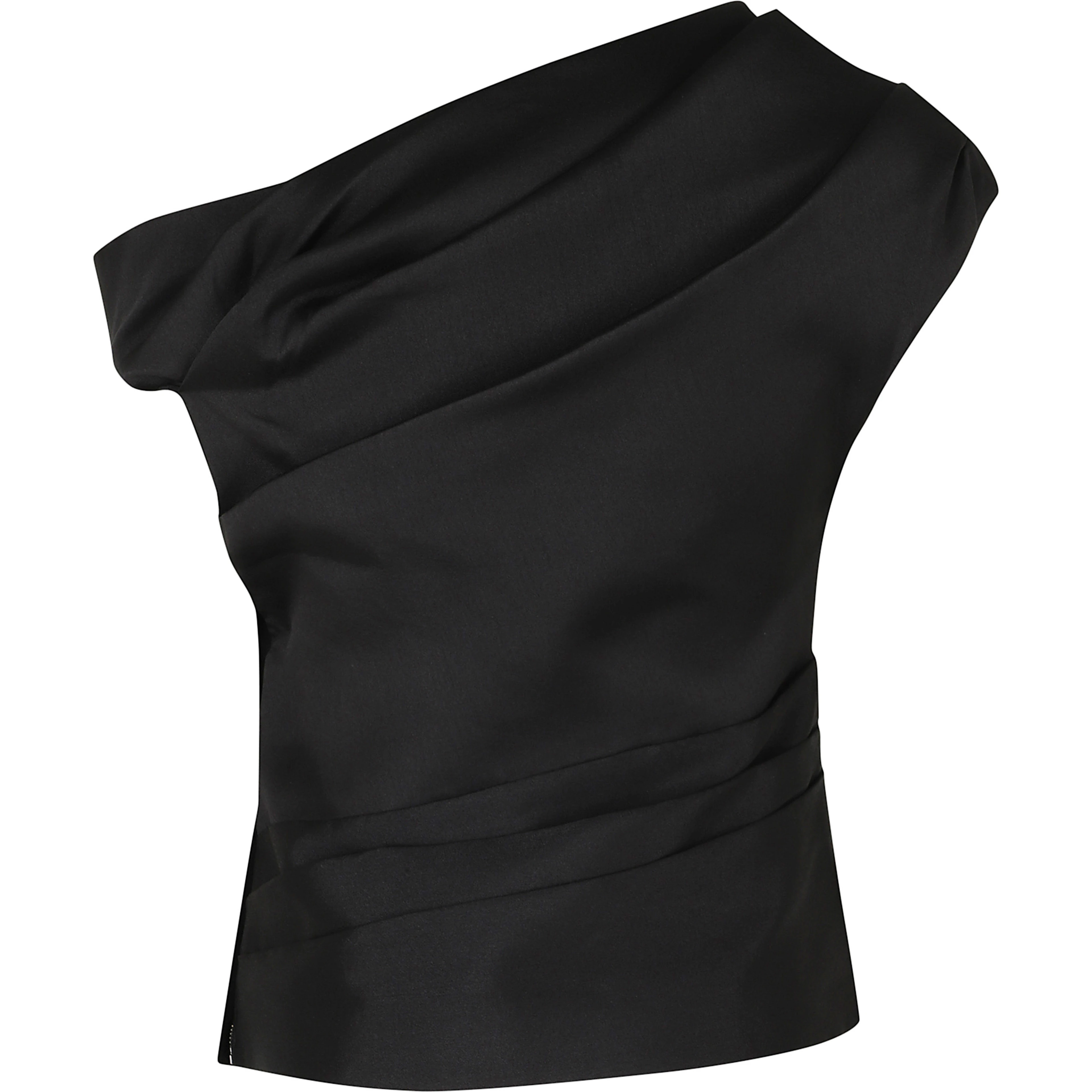 BLACK TAFFETA DRAPED TOP