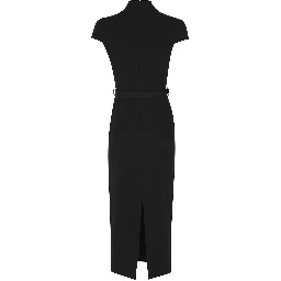 BLACK WOOL CREPE MIDI DRESS