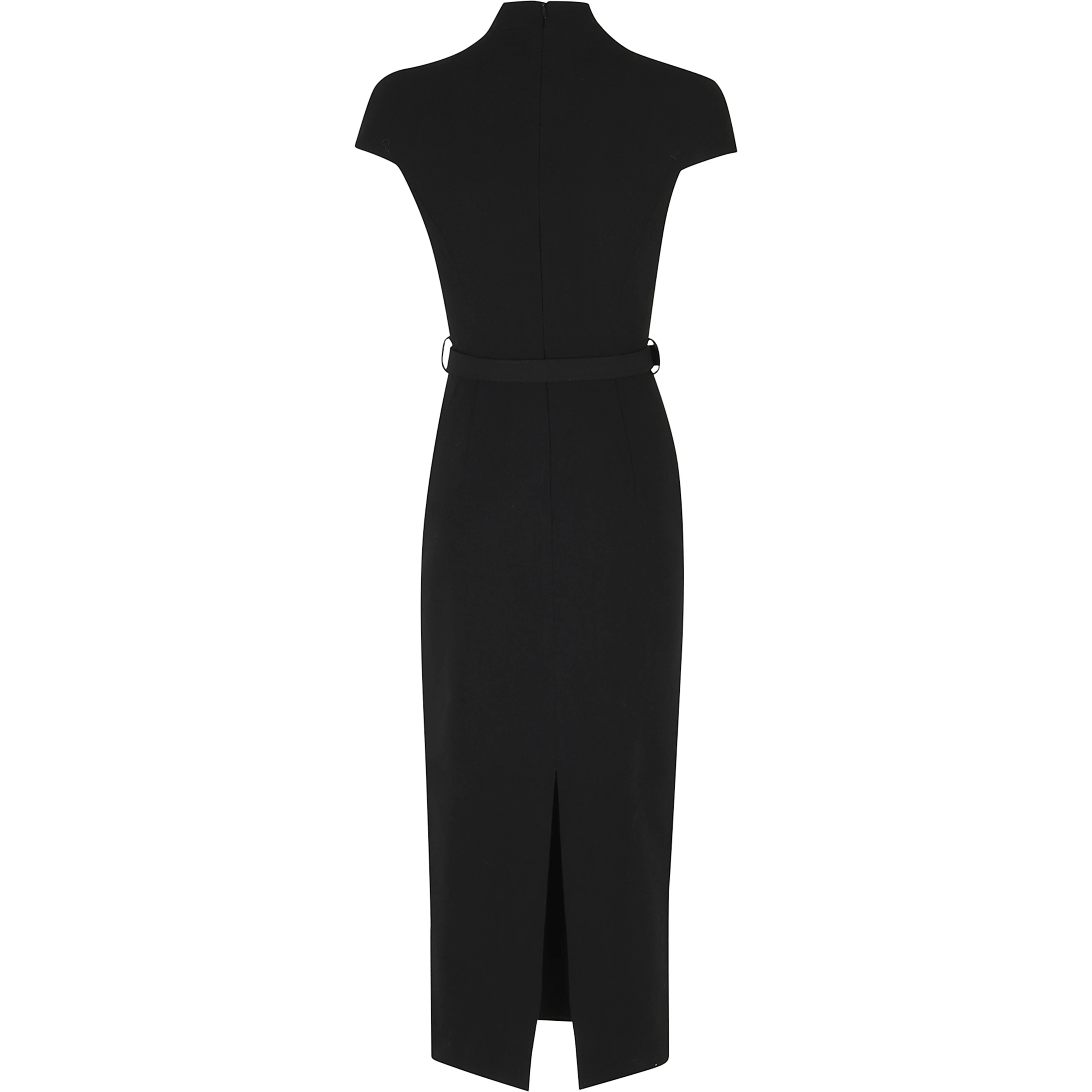 BLACK WOOL CREPE MIDI DRESS
