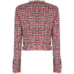 RED CHECK FRAYED KNIT JACKET