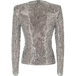 GREY RHINESTONE MESH WRAP TOP