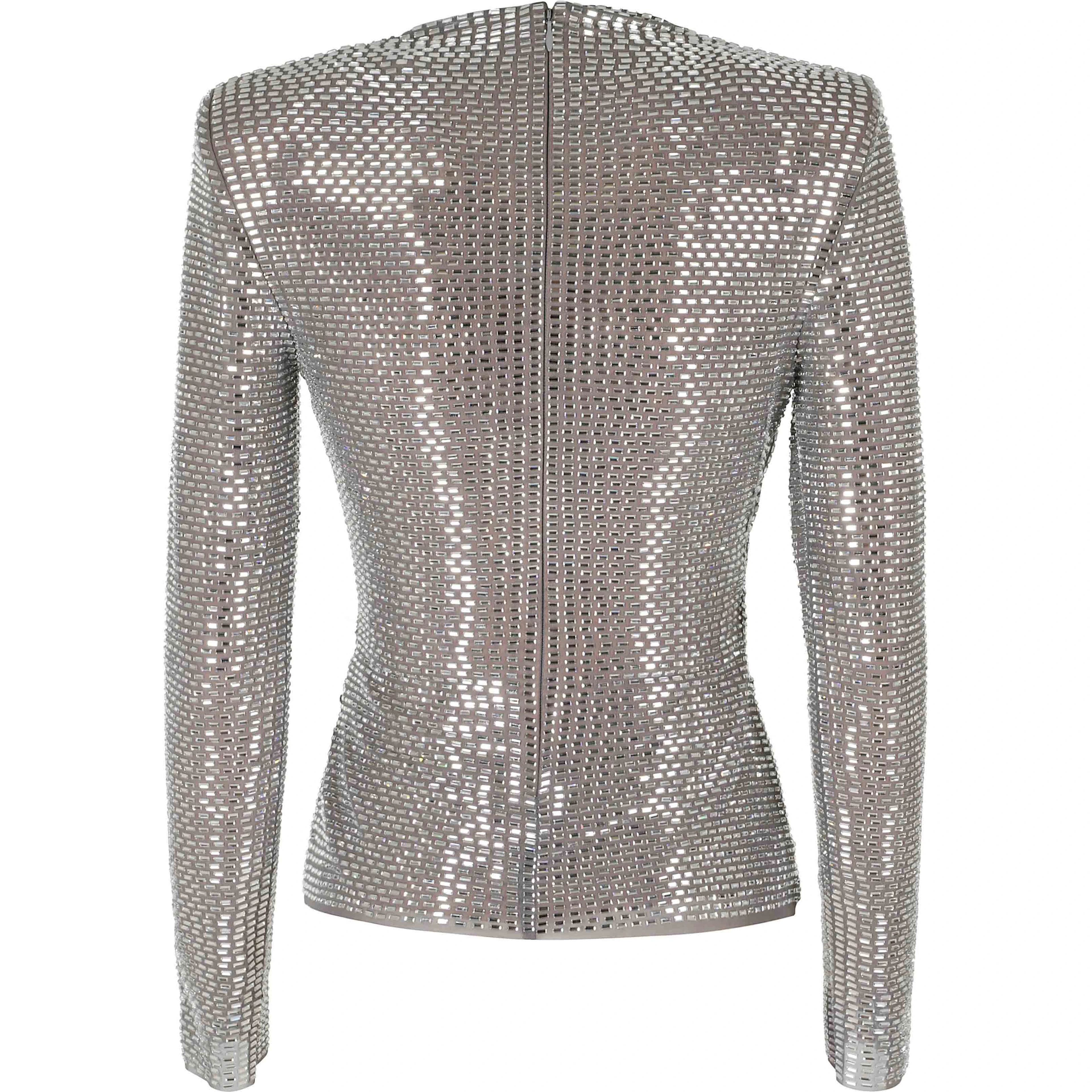 GREY RHINESTONE MESH WRAP TOP