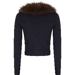 NAVY FAUX FUR KNIT CARDIGAN