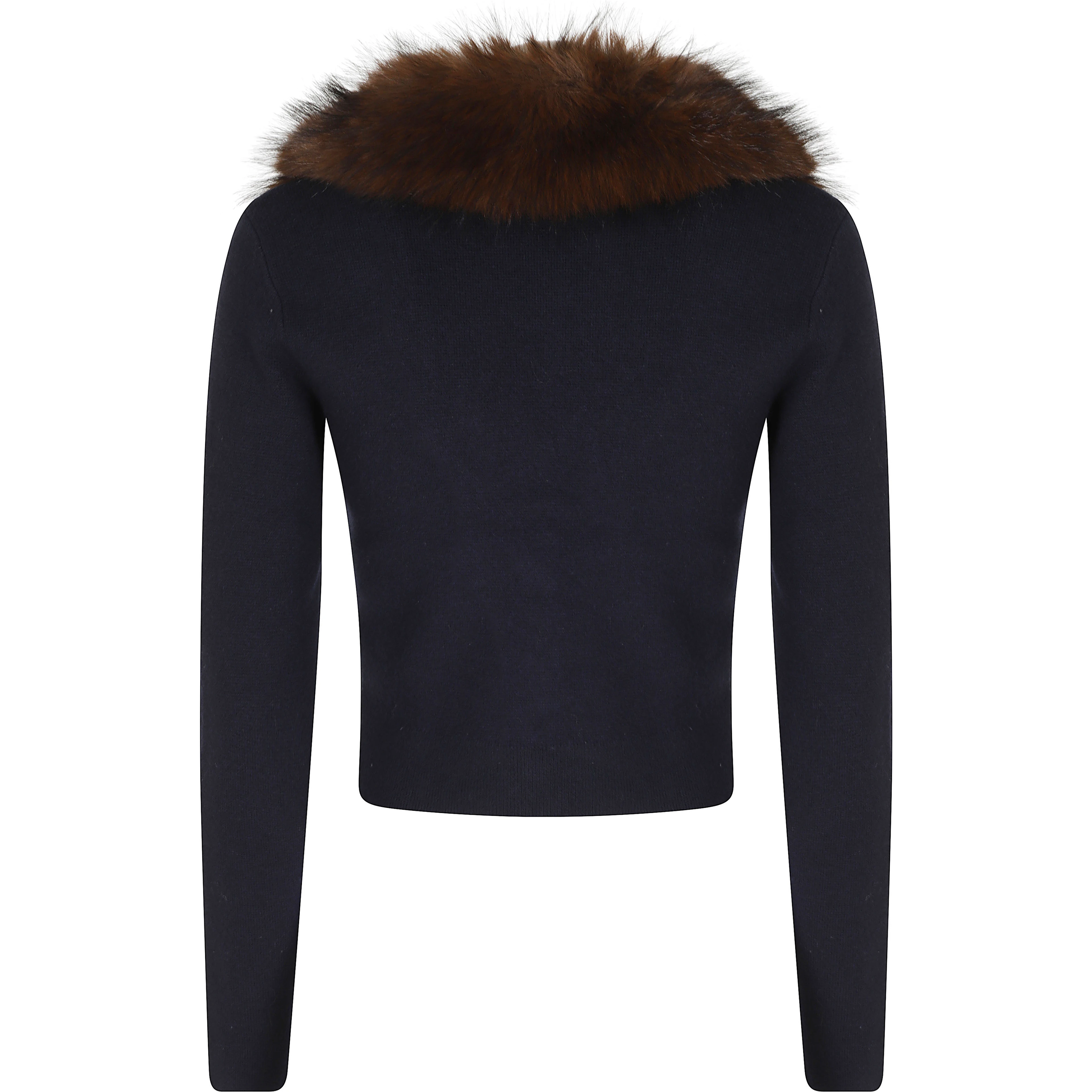 NAVY FAUX FUR KNIT CARDIGAN