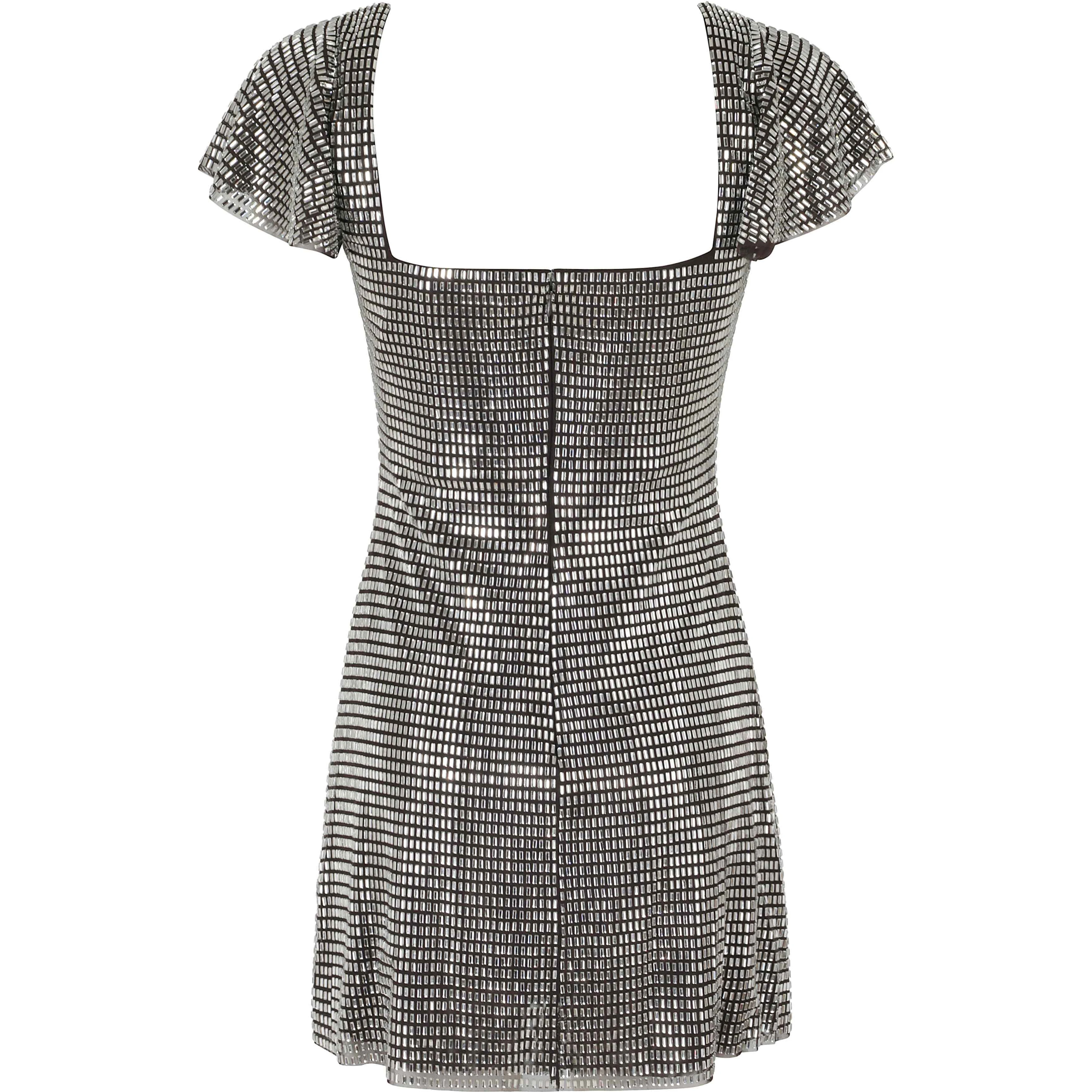 GREY RHINESTONE MESH MINI DRESS