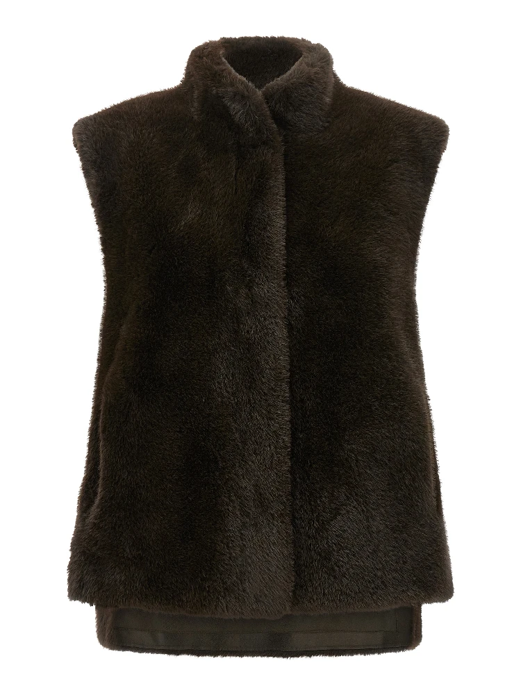 Brown Polyamide Sleeveless Jacket