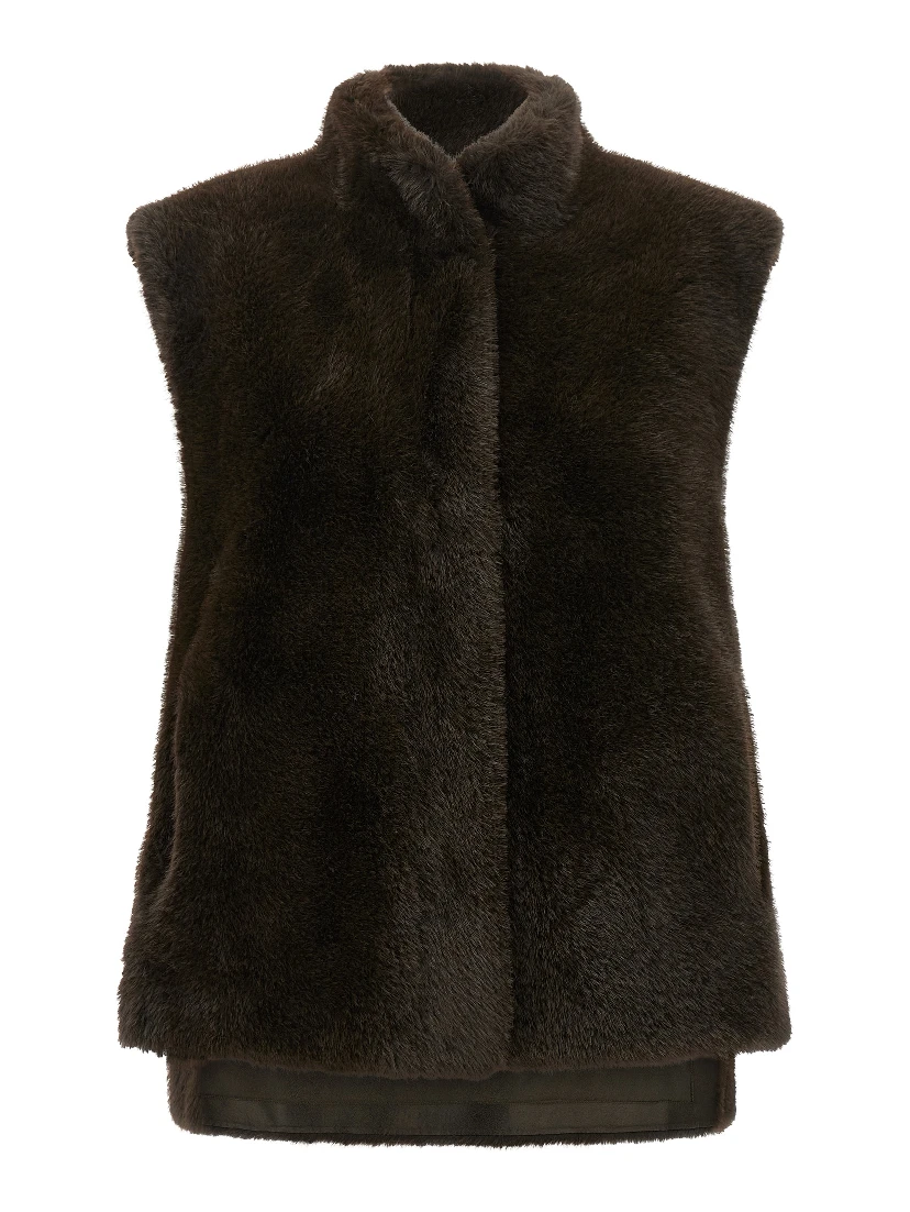 Brown Polyamide Sleeveless Jacket