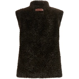 Brown Polyamide Sleeveless Jacket