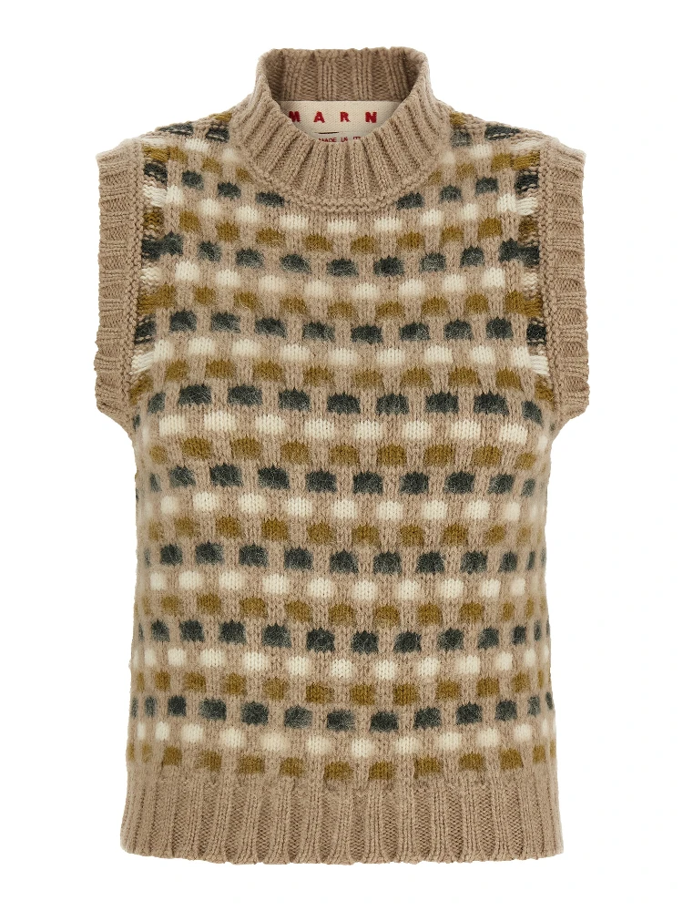 Beige Wool Sleeveless Jacket