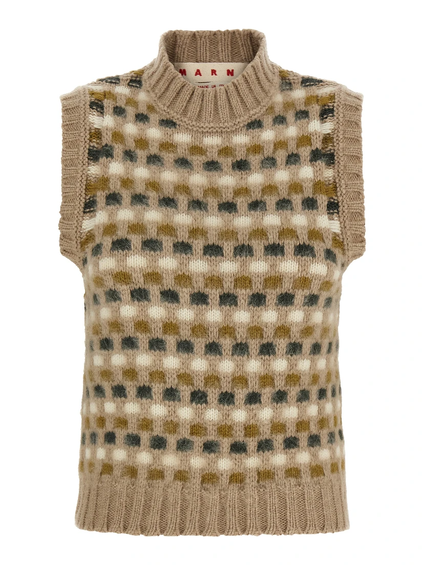 Beige Wool Sleeveless Jacket