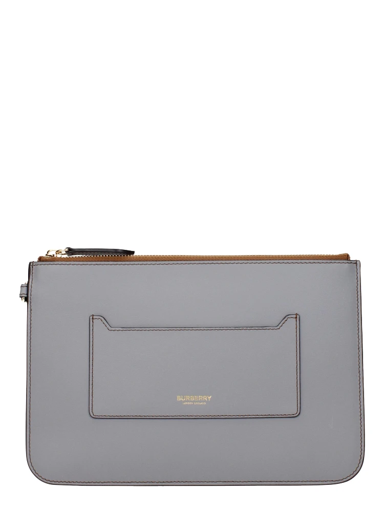 Gray Leather Clutch Bag