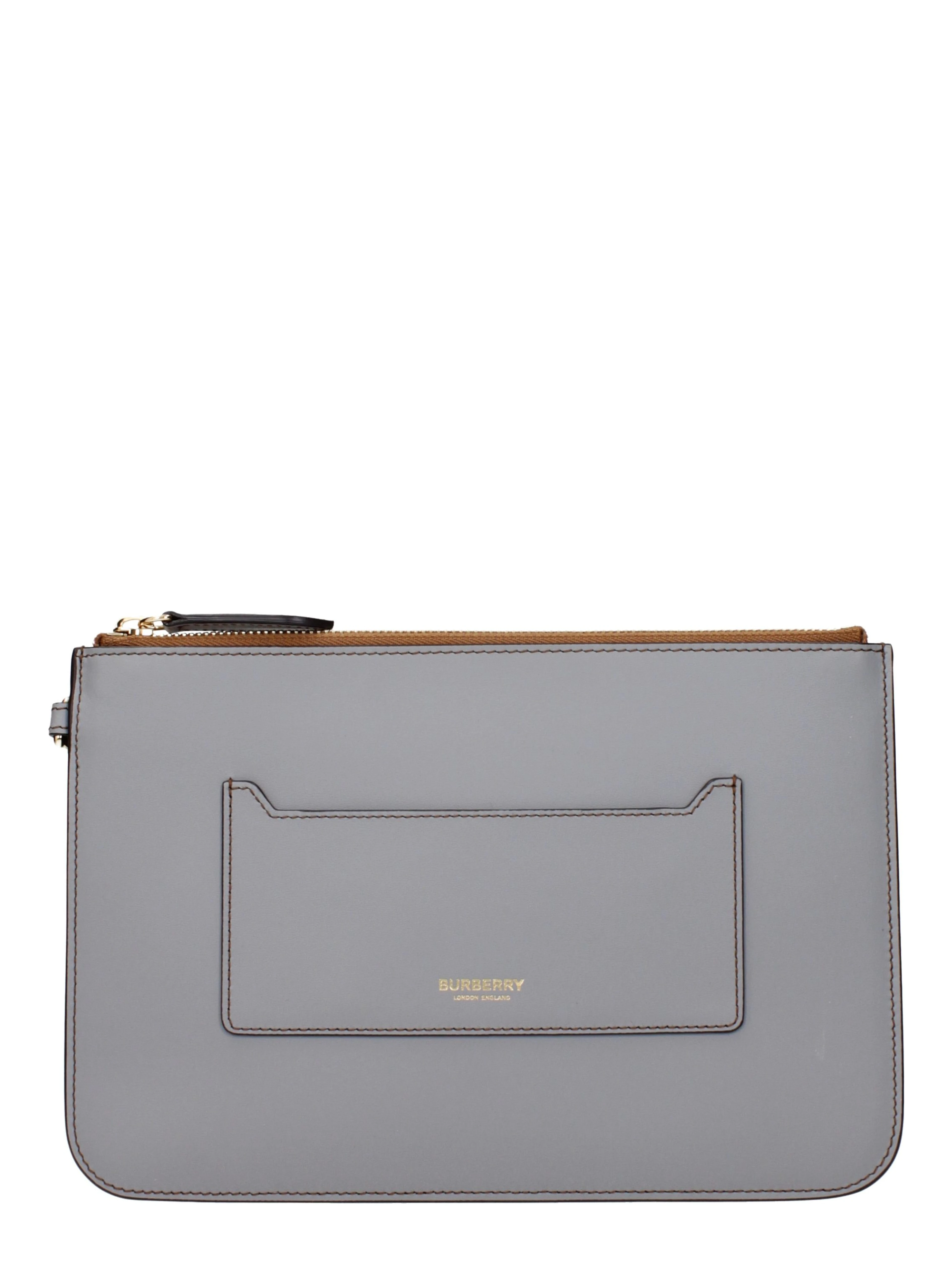 Gray Leather Clutch Bag